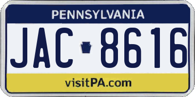 PA license plate JAC8616