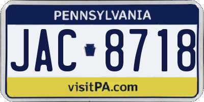 PA license plate JAC8718