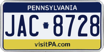 PA license plate JAC8728