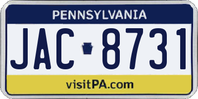 PA license plate JAC8731