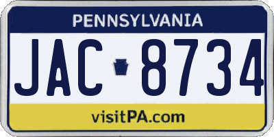 PA license plate JAC8734