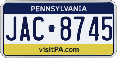 PA license plate JAC8745