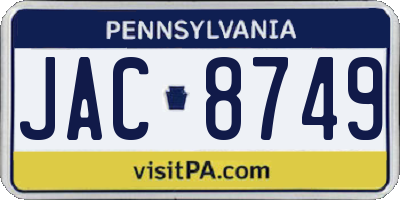 PA license plate JAC8749