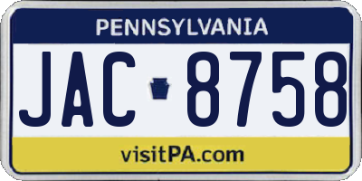 PA license plate JAC8758