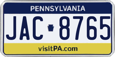 PA license plate JAC8765