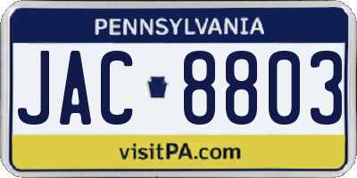 PA license plate JAC8803