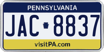PA license plate JAC8837
