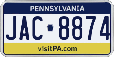 PA license plate JAC8874