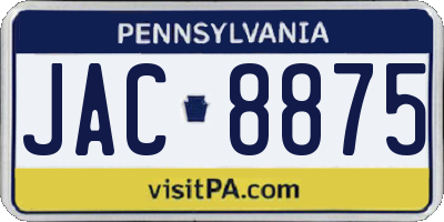 PA license plate JAC8875