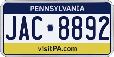 PA license plate JAC8892