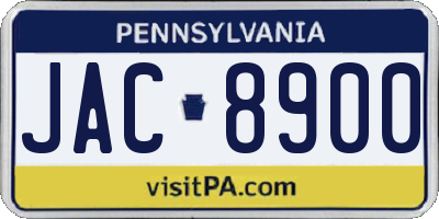 PA license plate JAC8900