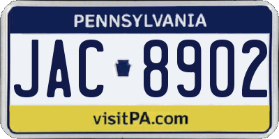 PA license plate JAC8902