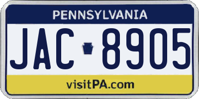 PA license plate JAC8905