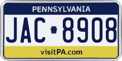 PA license plate JAC8908