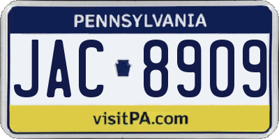 PA license plate JAC8909