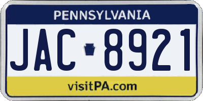 PA license plate JAC8921