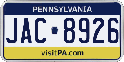PA license plate JAC8926