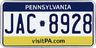 PA license plate JAC8928