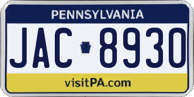 PA license plate JAC8930