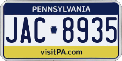 PA license plate JAC8935