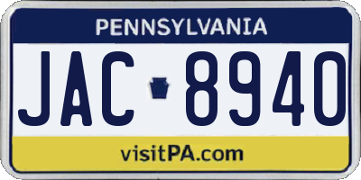 PA license plate JAC8940