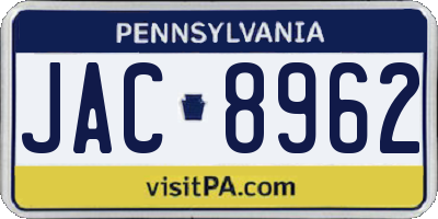 PA license plate JAC8962