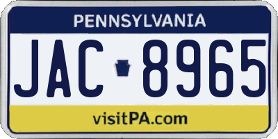 PA license plate JAC8965