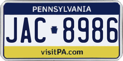 PA license plate JAC8986