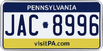 PA license plate JAC8996