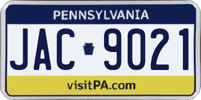 PA license plate JAC9021