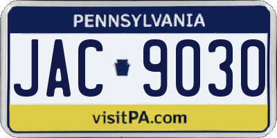 PA license plate JAC9030