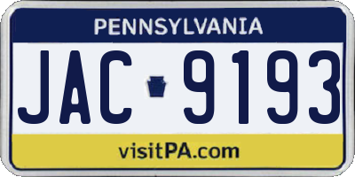 PA license plate JAC9193