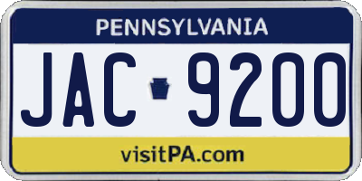 PA license plate JAC9200