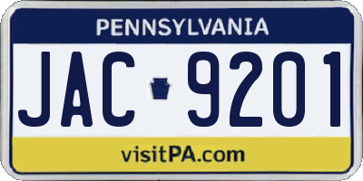 PA license plate JAC9201