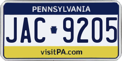 PA license plate JAC9205