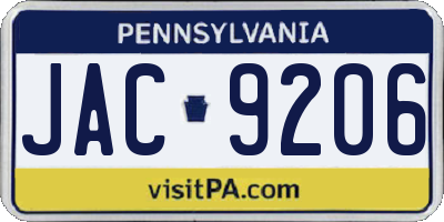 PA license plate JAC9206