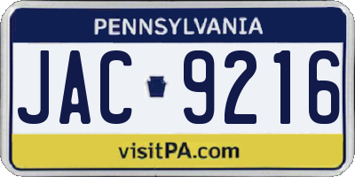 PA license plate JAC9216