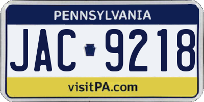 PA license plate JAC9218