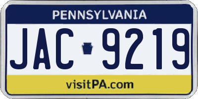 PA license plate JAC9219