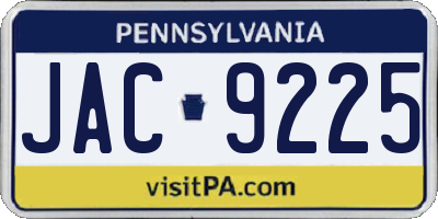 PA license plate JAC9225