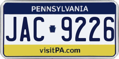 PA license plate JAC9226
