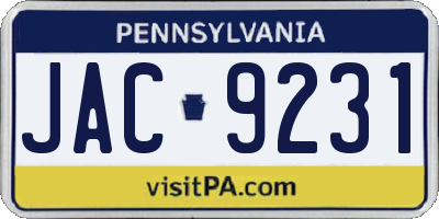 PA license plate JAC9231