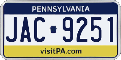 PA license plate JAC9251