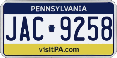 PA license plate JAC9258