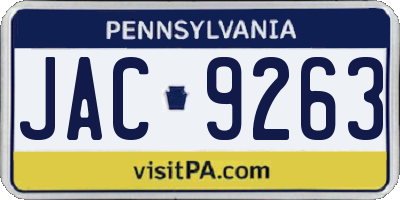 PA license plate JAC9263