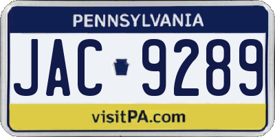 PA license plate JAC9289