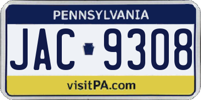 PA license plate JAC9308