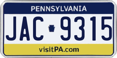 PA license plate JAC9315