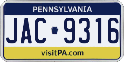 PA license plate JAC9316