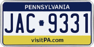 PA license plate JAC9331